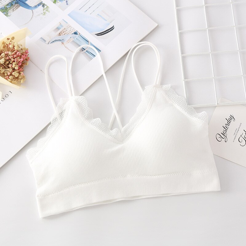 Sexy Kant Kant Bra Verpakt Vrouwen Vrouwen Ondergoed Dunne Schouder Riem Geen Stalen Ring Ondergoed: white
