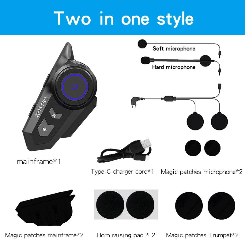 Motorcykelhjälm bluetooth-intercom trådlös bluetooth 5.2- headset stöder vattentäta hörlurar med 400m-600m högtalare och stöd för flera scener: Blå