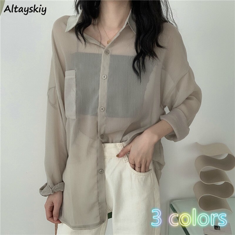 Blusas de mujeres Vintage sólido coreano Chic Sol de verano-prueba básica mujer blusa Top-Encuentro de suave dama camisas