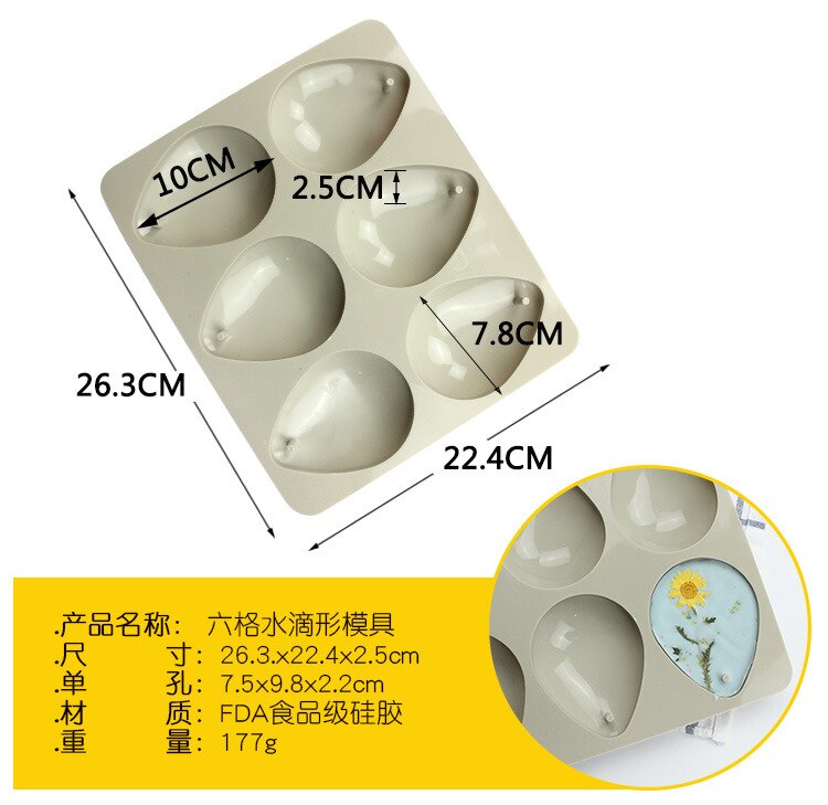 26x22cm Wax Tablet Silicone Mold DIY Handmade Candle Molds for Plaster Soap 6 Linked Aromatherapy Gypsum Water Drops Form: Default Title