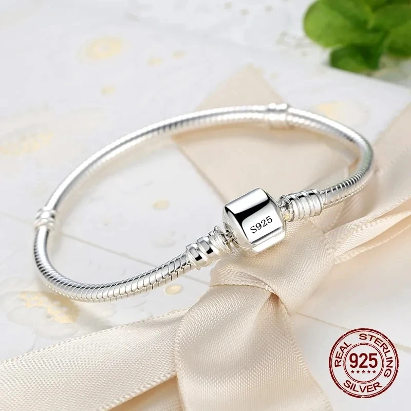 Handgefertigtes Original-Edelschmuck-Charme-Armbinde aus 925er-Sterlingsilber, weiche, glatte Schlangenknochen-Armbänder für Frauen: Schwarz / 23cm