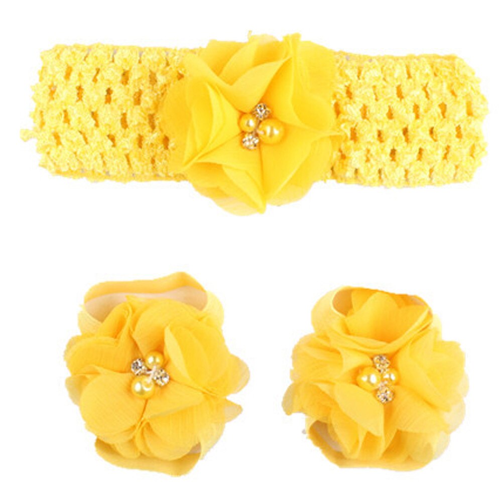 3 Pieces A Set Cute Baby Girls Toddler Flower Hairband Headband Flower Barefoot Sandal / Shoes Set Children Accessories