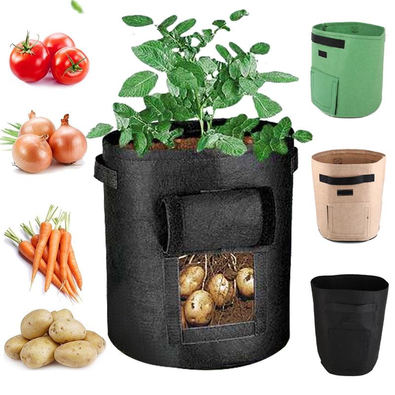 Bolsa de cultivo de patatas de 10/7 galones, olla de doble puerta, bolsa de plantas para interior y exterior no tejida respetuosa con el medio ambiente