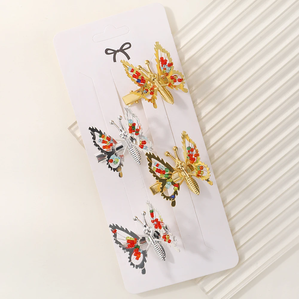 Horquilla de mariposa para mujer y niña, accesorios de Metal, Clip LATERAL de mariposa temblorosa, tocado con horquillas de mariposa móvil, 2/4 Uds.: Rojo