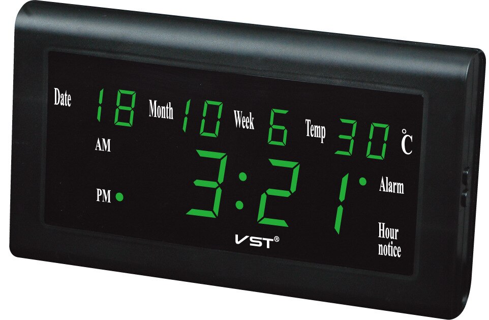 Best Selling Large LED Digital Wall Clock Modern With Thermometer And Hygrometer VST795w: Green