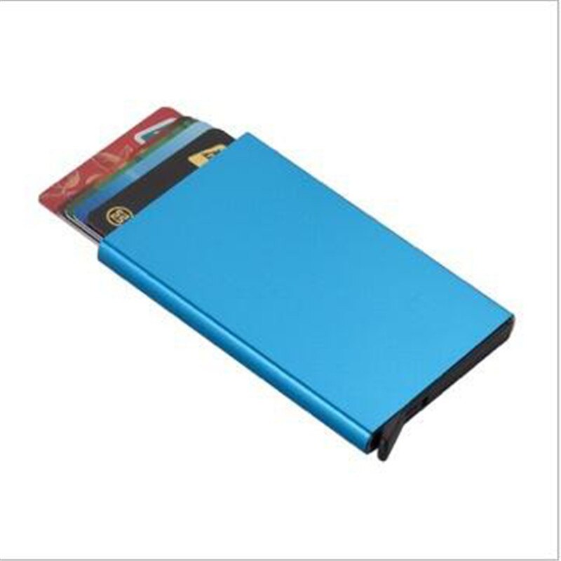 Automatische Anti-Diefstal Id Credit Kaarthouder Porte Carte Dunne Aluminium Metalen Portefeuilles Pocket Case Bank Vrouwen Mannen Credit card Box: Blue