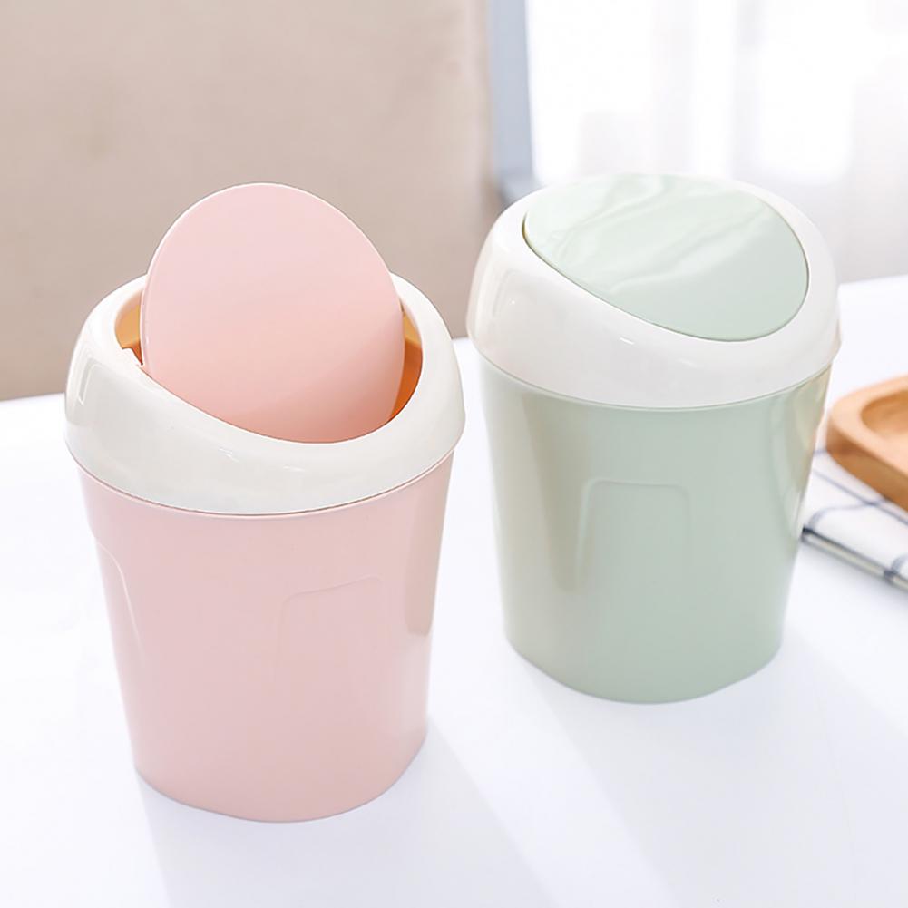 Portable Mini Flip Lid Plastic Home Living Room Desktop Bedside Trash Can Garbage Bin Table Bed Supplies Accessories Products