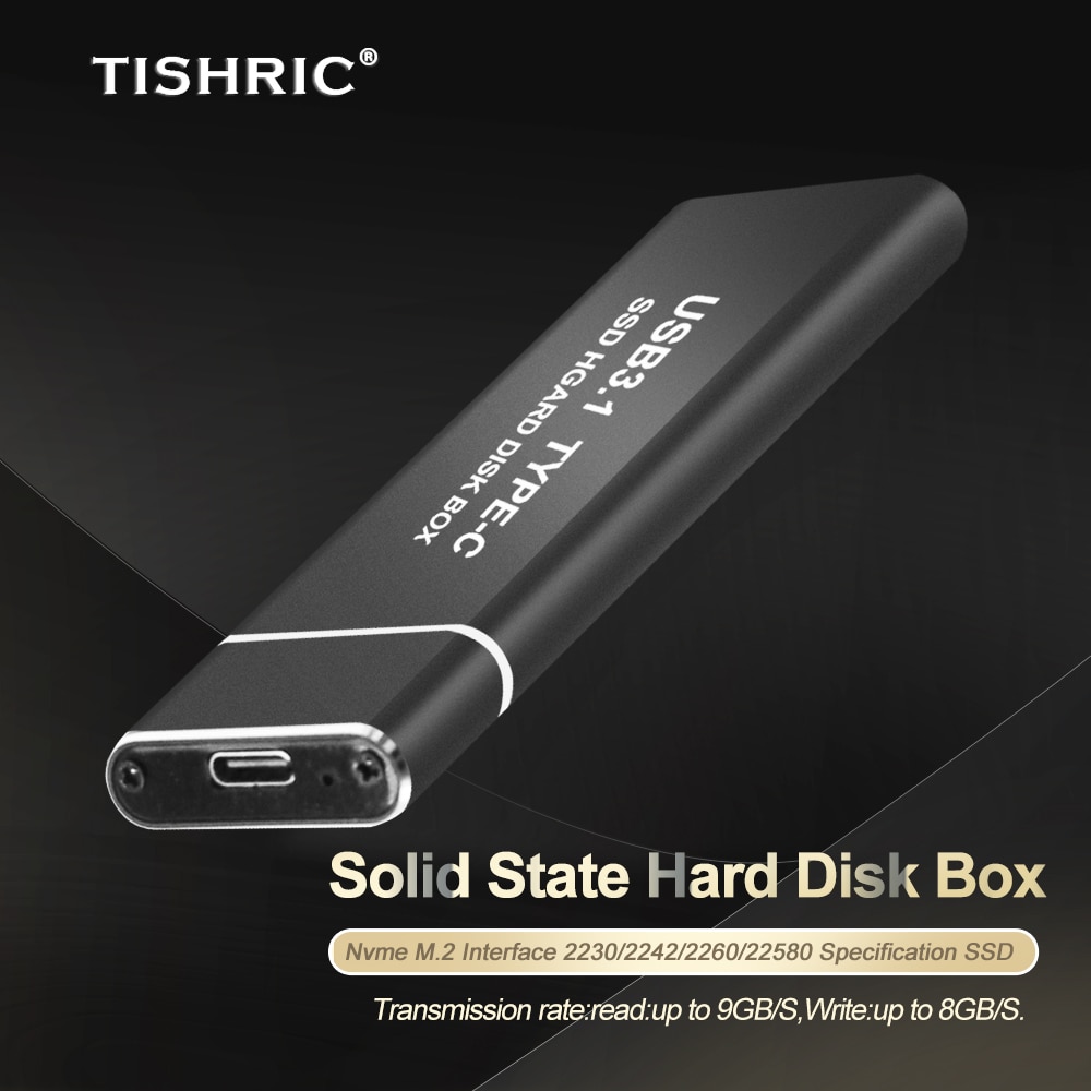 Tishric hdd caixa de disco rígido 10gb caso hdd externo adequado para ngff/nvme m.2 tipo de disco rígido-c adaptador usb 3.0 caixa ssd