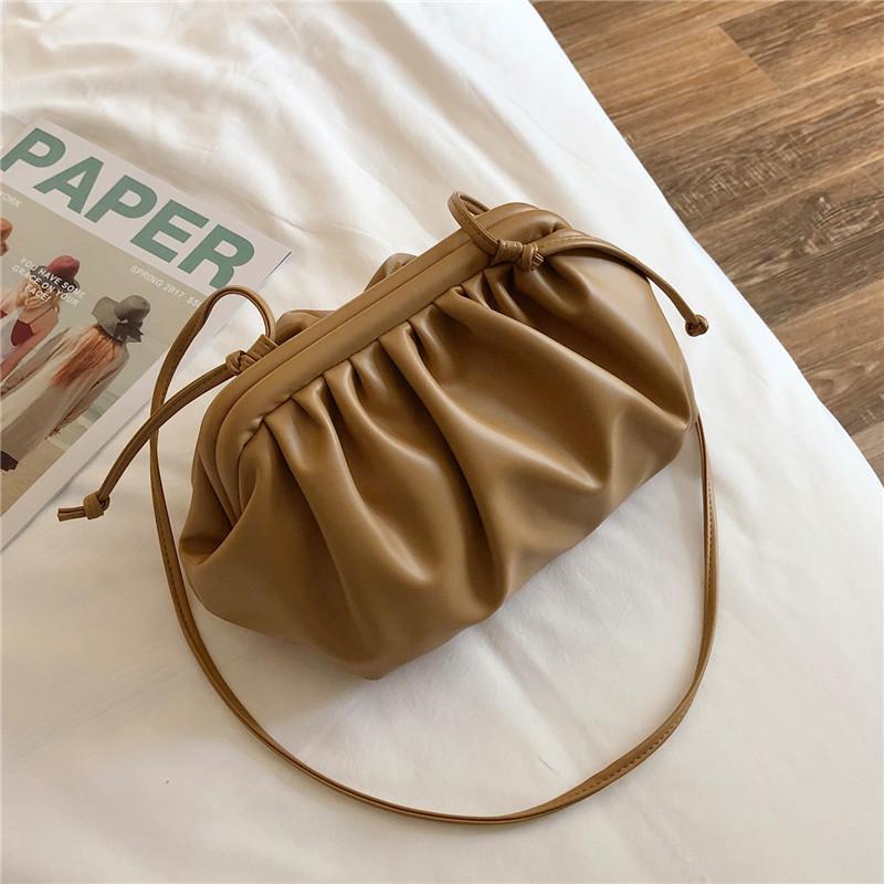 Bags for women Handbag Cloud bag Leather Lady Single Shoulder Dumpling Bag Wrinkle bag Messenger Bag bolsa: Brown