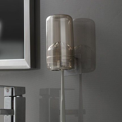 Cup With 3 Toothbrush Holder Toothpaste Shaver Shelf Plastic Wall Mounted Rack Fittings For Bathroom Accessories: Rack with Cup-gray