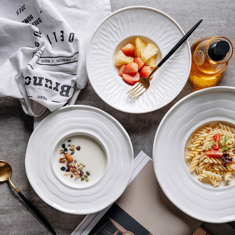 Simple White Ceramic Plate Straw Hat Plate Flying Saucer Plate Pasta Plate Western-style Soup Plate Restaurant Hotel Commercial