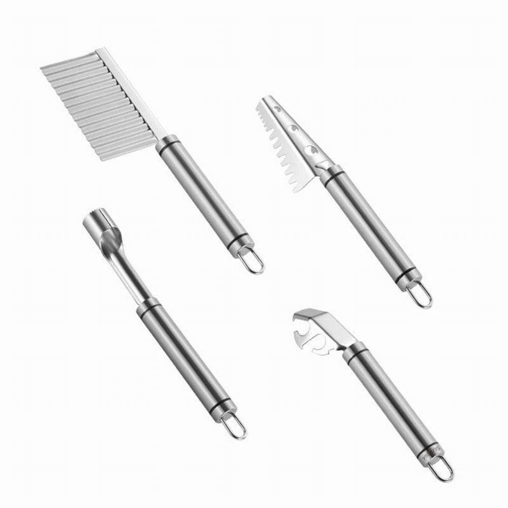 Kitchen Gadgets 4 Pcs Stainless Steel Kitchen Tools Fish Scaler Wavy Crinkle Dish Gripper 35FP18: Default Title