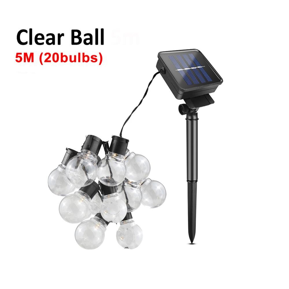 Solar Lamp LED Bulb String Lights Outdoor Crystal Ball Clear Globe Girlanda 20m 5m 6m Garden Decoration patio lights: Clear Ball 5M / White