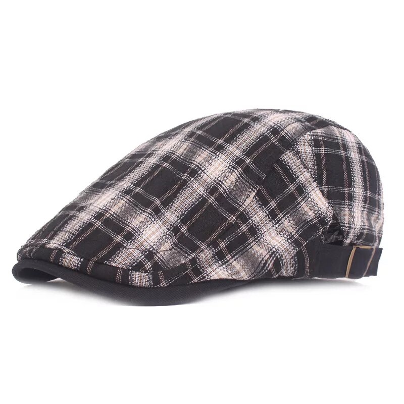 Plaid Beret Cap Men Women Spring Summer Cotton Golf Hat Outdoor Casquette Newsboy Caps Unisex Hip Hop Driver Hats: black