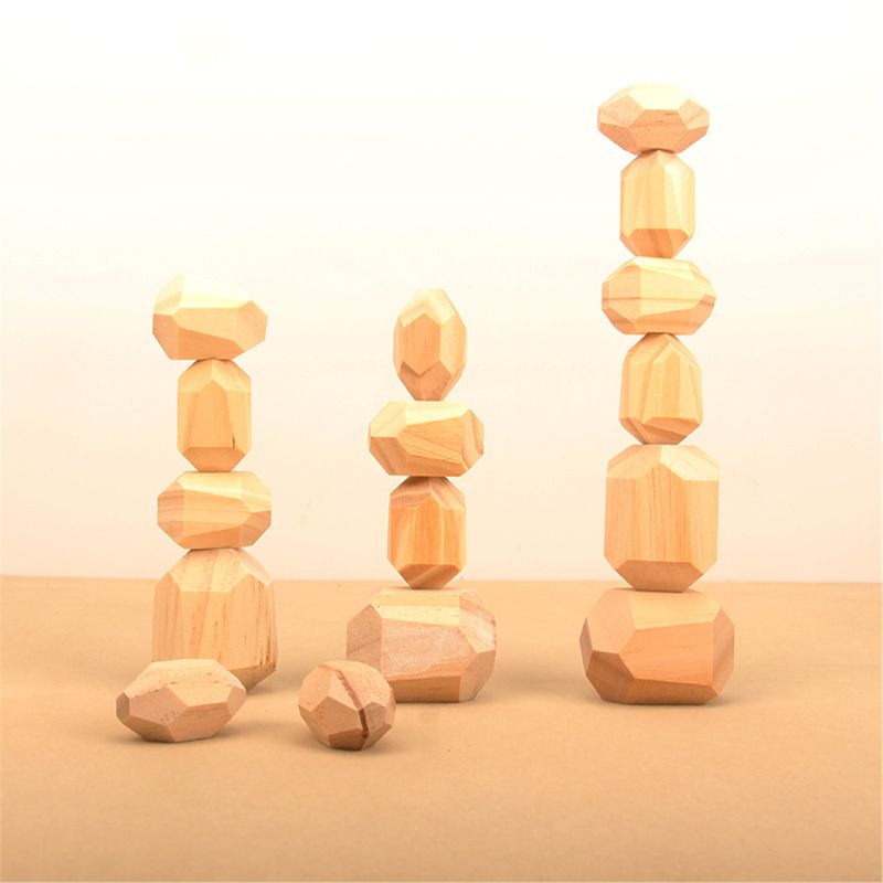 DIY Color Wooden Stone Building Block Educational Toy Nordic Style Stacking Game Wooden Toy