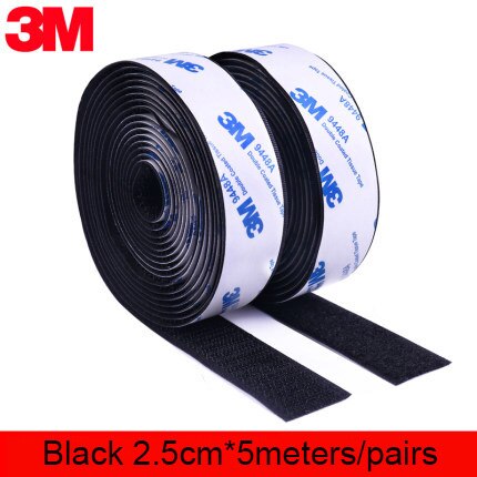 5 M/pairs 16/20/25/30/38/50Mm Klittenbandsluitingen Lijm 3M Lijm Sterke zelfklevende Sluiting Tape Nylon Haken En Lussen Sticker Magic Diy: 25mm Black 500cm