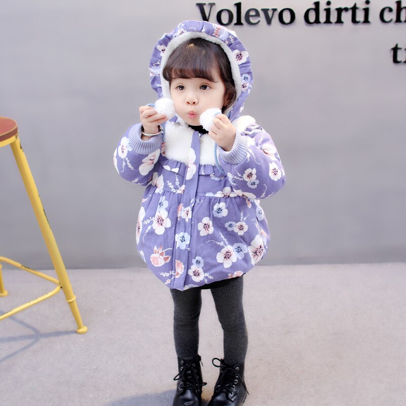 Cute Winter Baby Girls Coat Kids Girls Jacket Warm Children Outerwear Flower Thick Cotton Padding Girls Coat Children Clothing