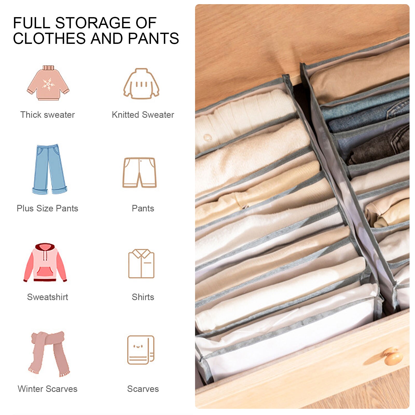 Clothes Organizer Jeans Storage Box Organizer Box Wardrobe Clothes Storage Box with Compartments Socks Underwears Bras Storages