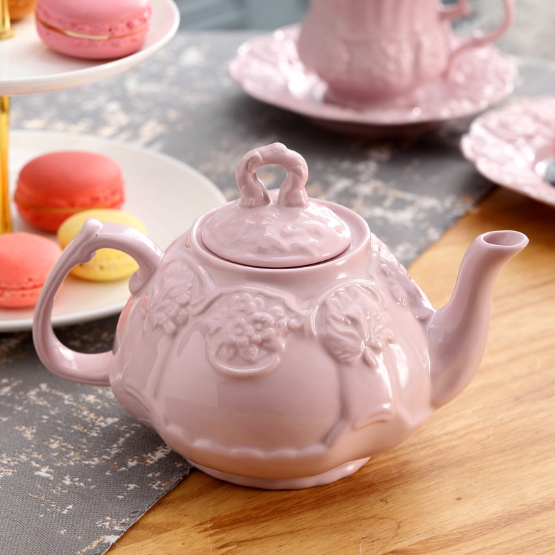Pink porcelæn te sæt retro keramisk te kop pot britisk blomstret tekande krus cafe teatime kaffekop