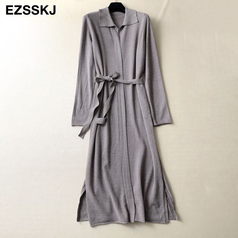 Herfst Winter Maix Trui Jurk Elegante Gebreide Jurk Vrouwen Losse Oversized Lange Jurk Vrouwelijke Vierkante Kraag Trui Jurk: Khaki