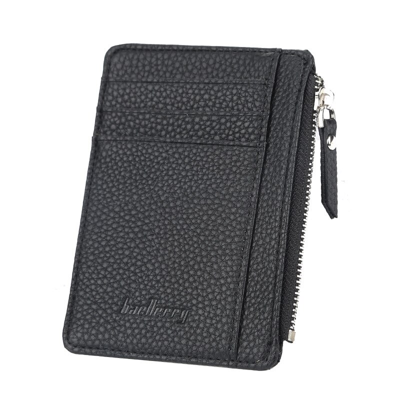 Mode Mannen/Vrouwen Mini Id-kaart Houders Business Credit Card Houder Pu Leather Slim Bankkaart Case Organizer Wallet rits: Black