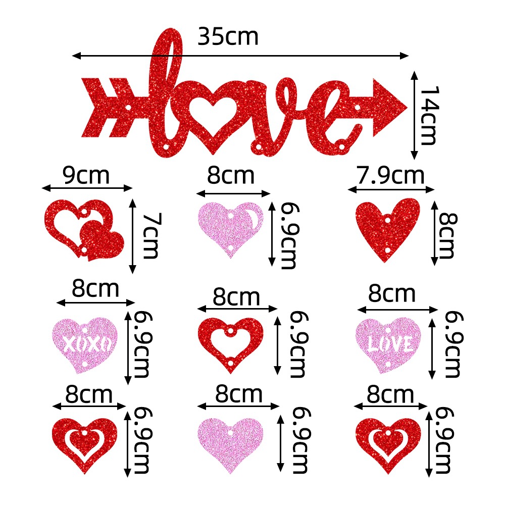 Letrero de puerta del Día de San Valentín, romántico de corazón rojo, adorno colgante para puerta delantera, letra feliz impresa, decoración de corona del 14 de febrero