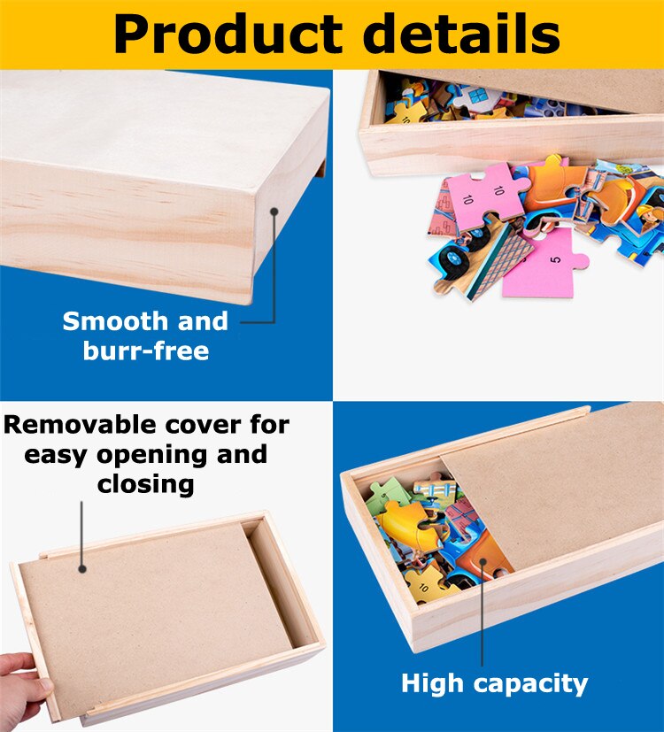 WYW – Puzzle 4 en 1 en bois pour enfants, avec boîte de rangement, grand modèle exquis, jouet Parent-enfant