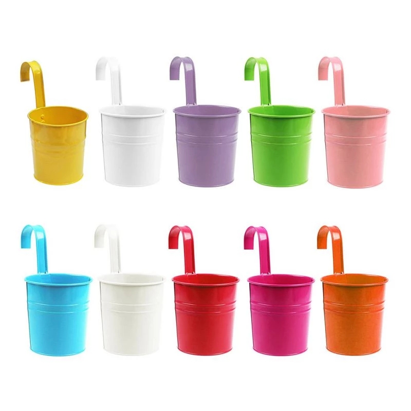 Macetas colgantes de pared para jardín y balcón, cubo de Metal, soporte para flores, 10 colores
