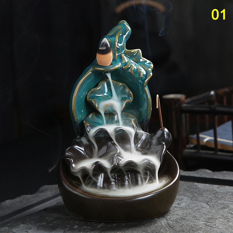 Quemadores de incienso de reflujo de loto de cerámica, incensario de cascada, decoración para el hogar y la Oficina, AUG889: 01