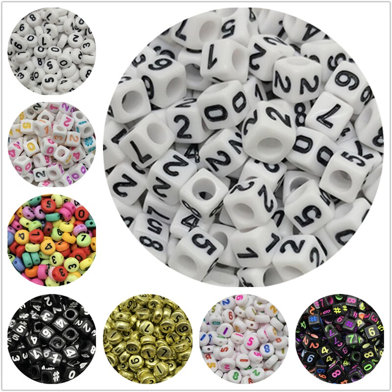 100 stk 7mm blandede 0-9 numre akryl perler nummer spacer perler til smykkefremstilling diy håndlavet armbånd halskæde