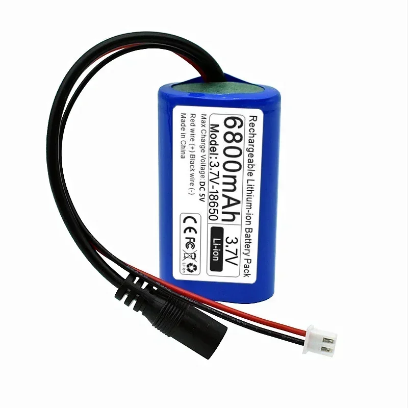 3.7V 6800mAh 18650 Li-ion rechargeable battery pack For Fishing LED Light megaphone speaker Emergency toy battery+XH2.54-2P Plug