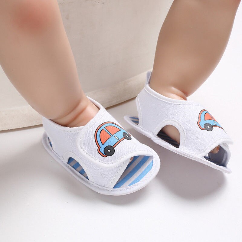 Chaussures pour -né de bébé garçon | Sandales imprimées de voiture pour bébés garçons, chaussures bleues à semelle souple, chaussures d'été,