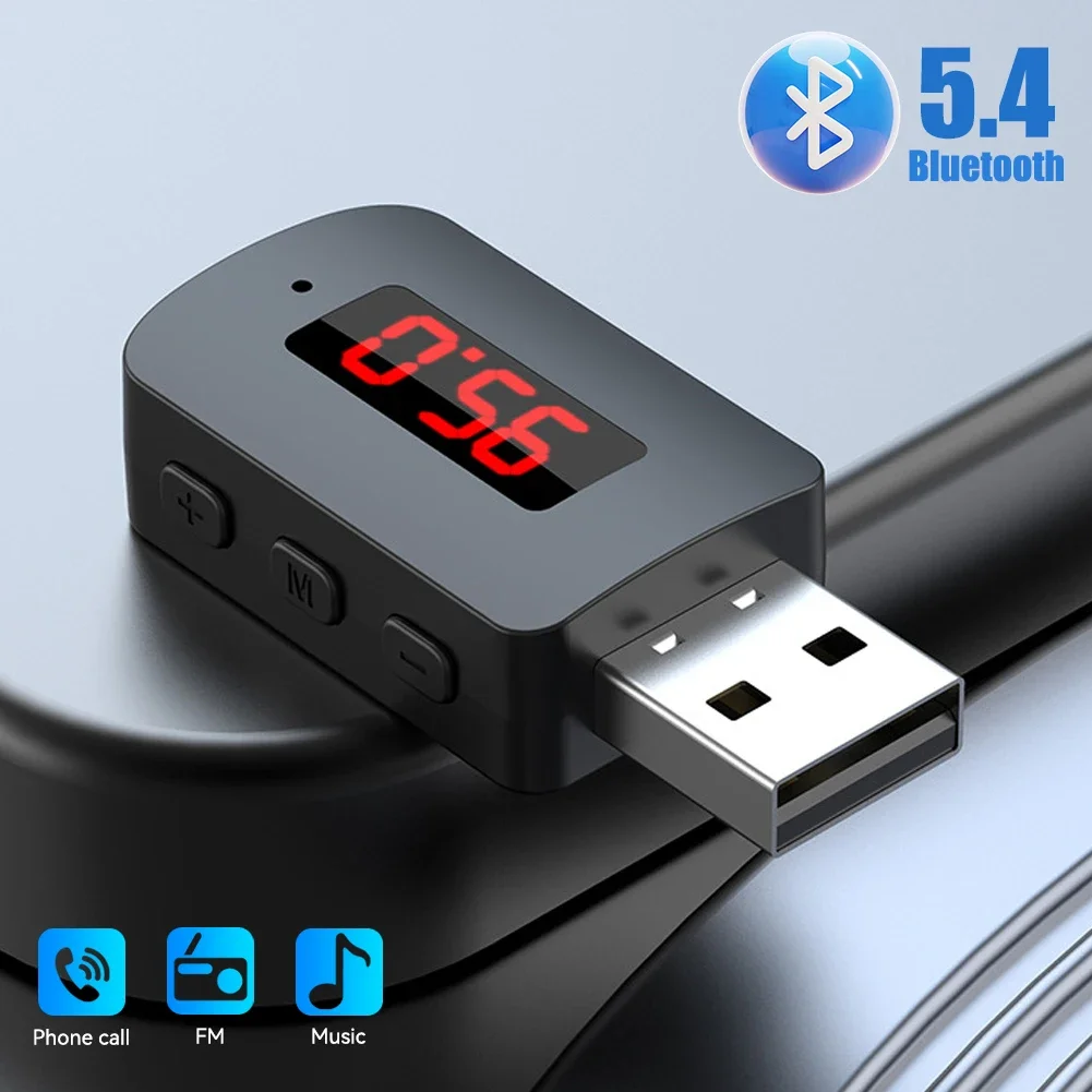 Auto Bluetooth 5.4 FM-zender USB draadloze audio-adapter Handsfree bellen Carkit met microfoon HIFI Stereo voor auto FM-radio
