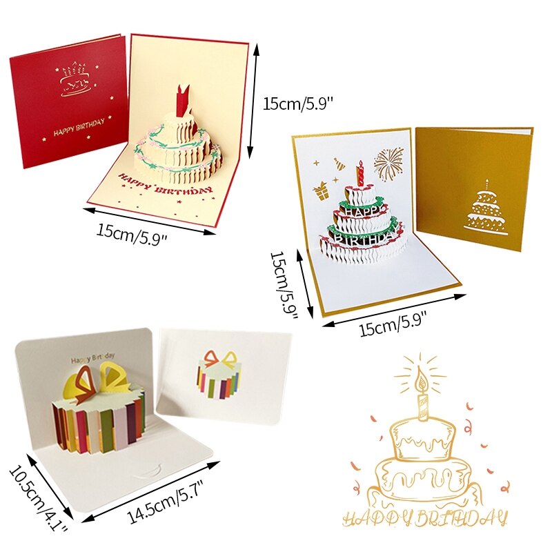 Three-dimensional Birthday Card 3D Pop-up Greeting Cards Happy Birthday Postcard Party Wedding Decorations Message Card
