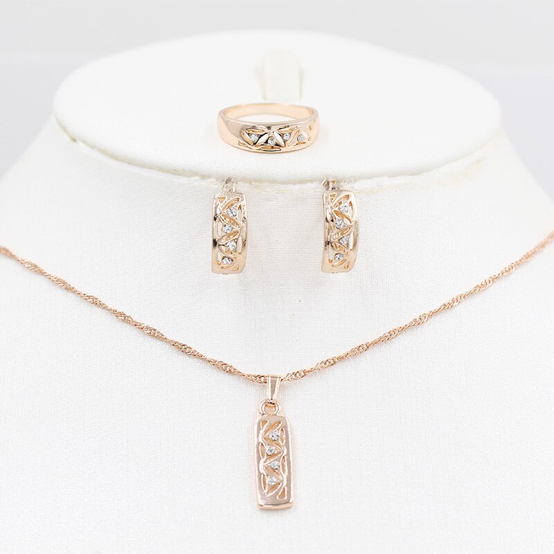 Rosa ouro cor em mudança pedra colar brincos anel conjunto de jóias noiva 585 colar de ouro brincos anel moda feminina férias: 1 / 18