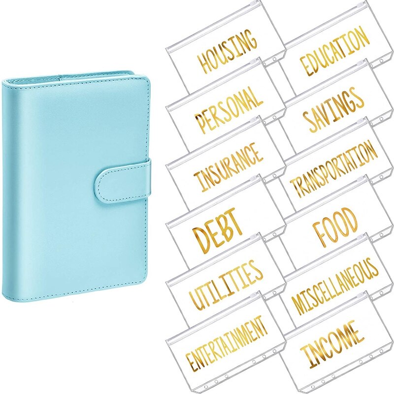 A6 PU Binder Planner Budget Organizer Round Ring Binder Cover Magnetic Personal Planner Binder with 12 Binder Pocket: blue