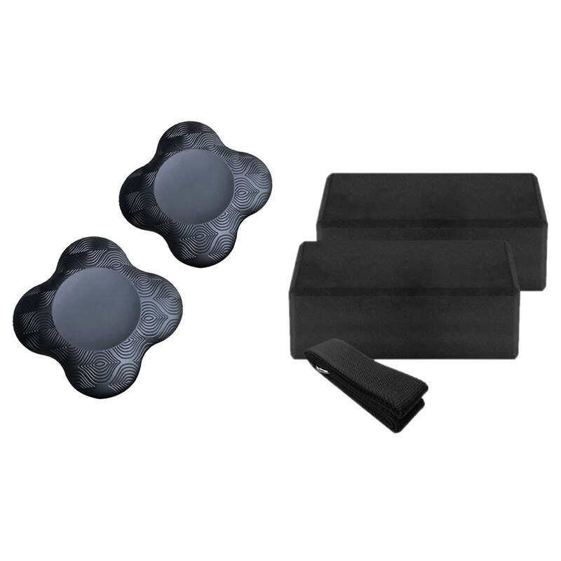 2x extra dicke, tragbare yoga-kniepolster & 2 yogablöcke und yogagurte aus hochdichtem eva-schaumstoff: Default Title