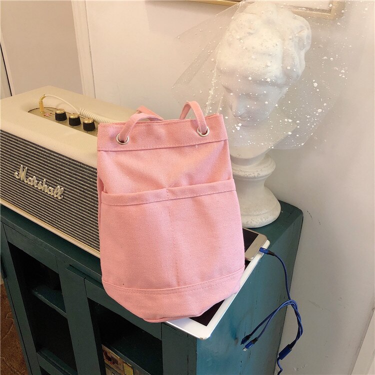 2019 moda canvas shoulderbag sacos balde messenger bag no forro de alta qualidade sacos de mulheres sólidos dois frete grátis: Rosa