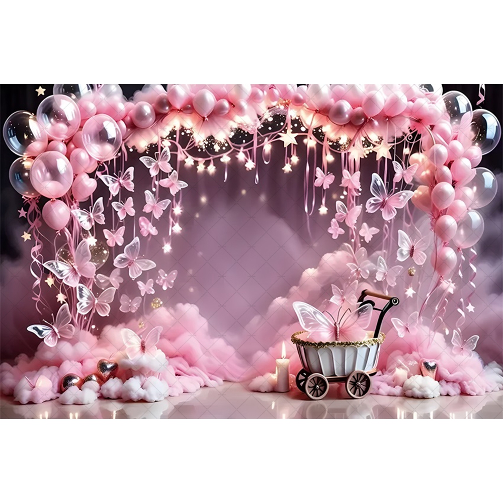 Butterfly Arch Door Balloons Backdrop Baby Shower Happy Birthday Banner Background for Photography Party Decoration Photozone: SKY BLUE / 150*125