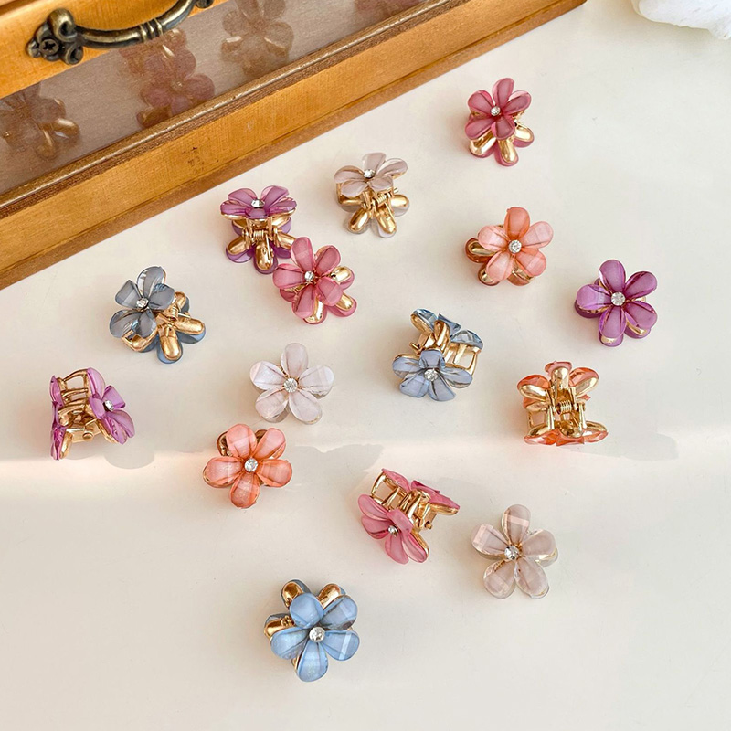 5pcs Double Side Crystal Flower Hair Claw Rhinestones Alloy Hair Clamp for Girls Sweet Summer Side Clip Hair Styling Accessories: MULTI
