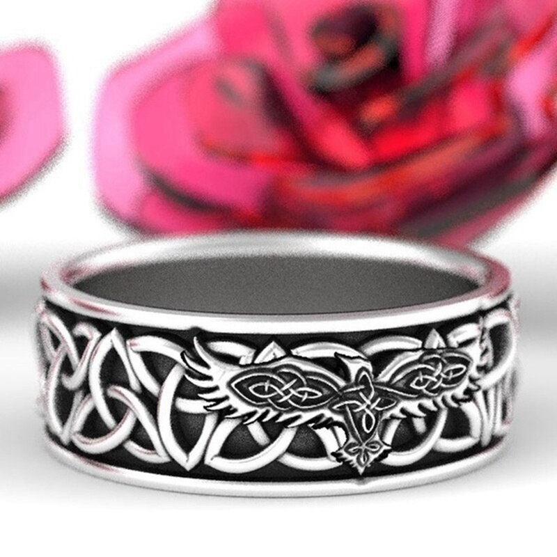 Mitologia nordycka gigantyczny wilk Fenrir bronić świątyni kruk biżuteria amulet prezent dla chłopaka mężczyzna wiking biodro chmiel głaz pierścień