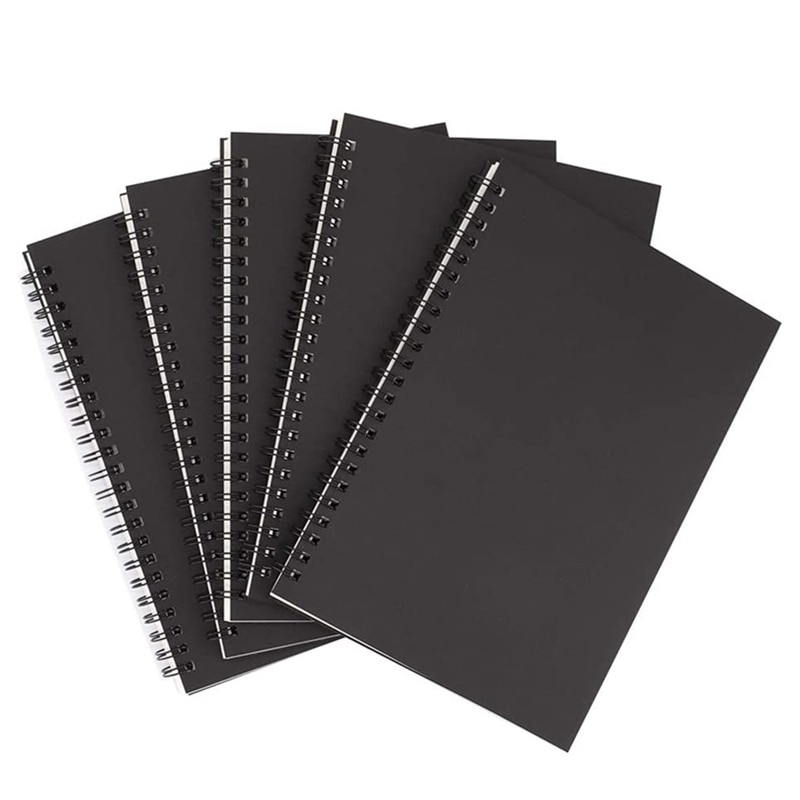 5Pcs A5 Black Spiral Notebook Blank Sketchbook Unruled Journal Pack Thick Blank Paper 50 Sheet 100 Unlined Pages: Default Title