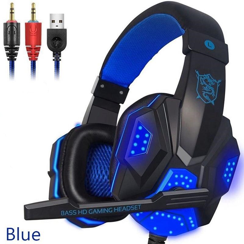EastVita PC780 Gaming Headset Headphone Wired Gamer Headphone Stereo Sound Headsets with Mic LED light for Computer PC Gamer: blue with backlight