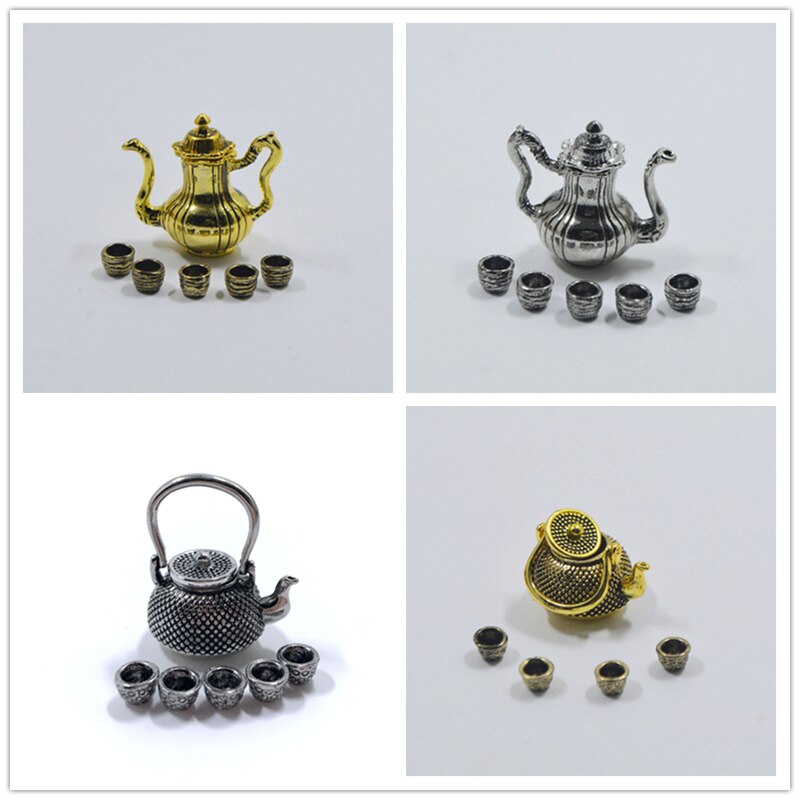 1/12 Dollhouse Miniature Accessories Mini Metal Kettle Simulation Furniture Tea Pot Kitchen Model Toys for Doll House Decoration