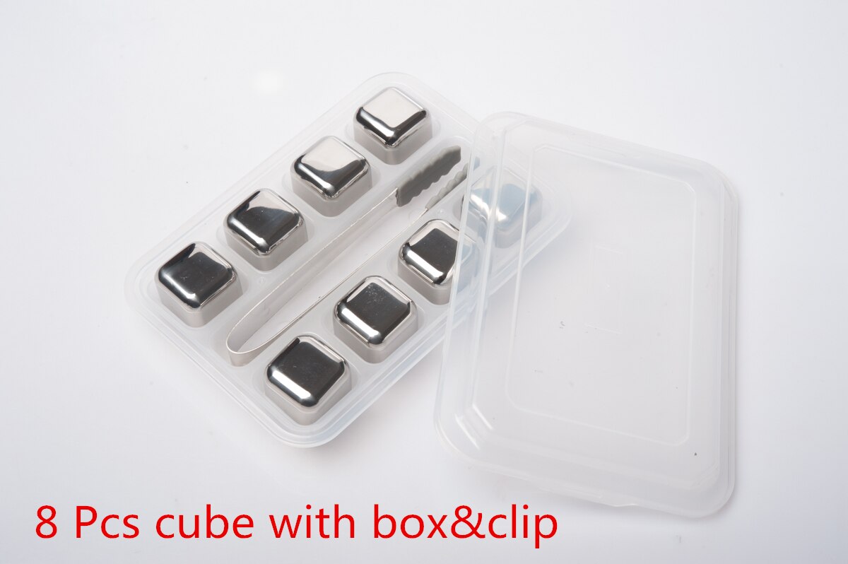 Rvs Whisky Ijsblokjes Bar Levert Magische Wodka/Wiskey/Wijn/Bier Koeler Rotsen Koelers Houder Boxed chiller Gereedschap: 8 pcs Cube