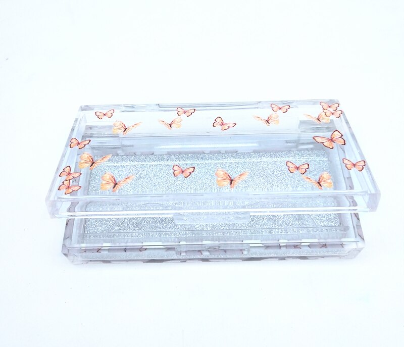 10/20 pcs butterfly print Eyelash Packaging Box Empty Boxes Eyelash Package Case 8-25mm Lashes Rectangle Box: 20pcs with tray / yellow