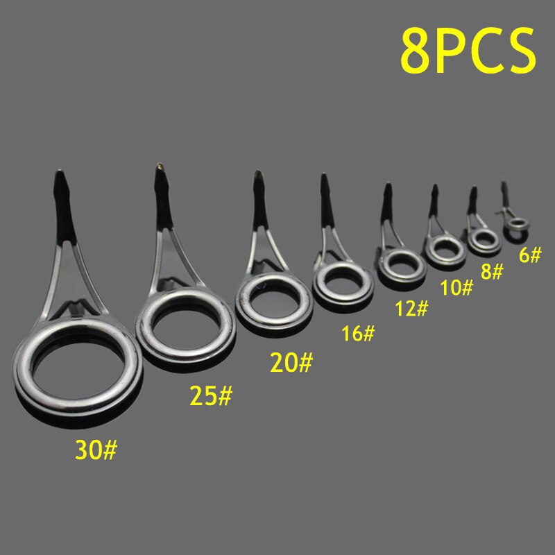 8 Pcs Ceramic Fishing Rod Guide Tip Strong Line Repair Set Kit DIY Rings Stainless Steel Frame Fishing Rod Guide Tip Accessories