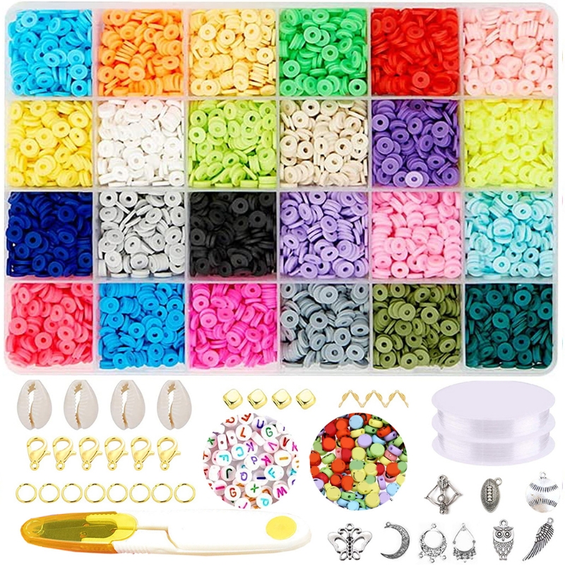 066C Bohemian Beads Necklaces For Women Elastic Strings for DIY Clay Beads For Bracelets Making With Smiley Faces