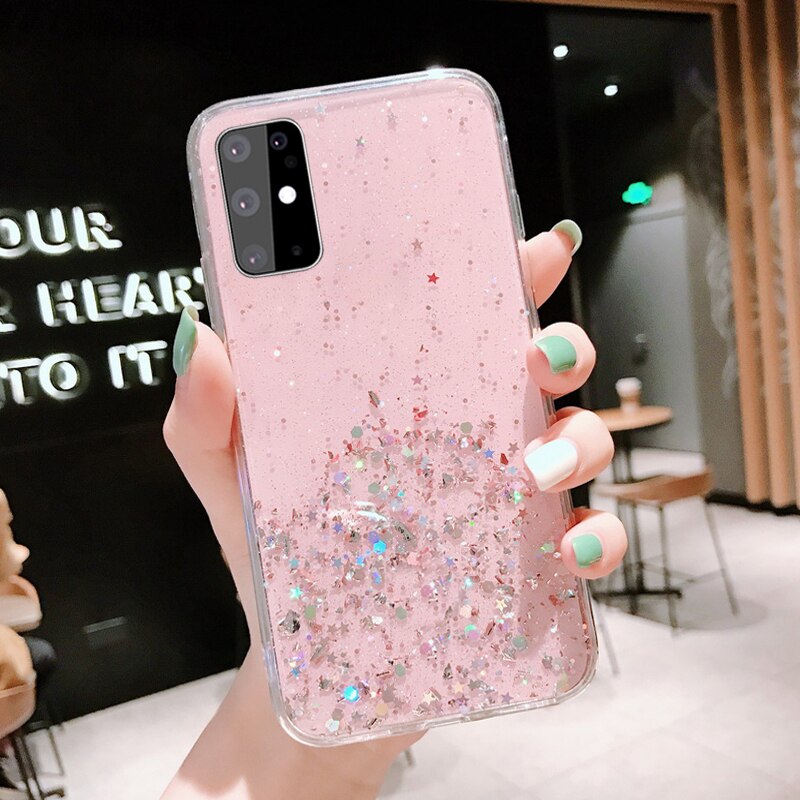 Funda brillante lentejuelas para Samsung S20 Ultra Plus A51 A71 A81 A91 A10S A20S epoxi Star funda transparente suave TPU