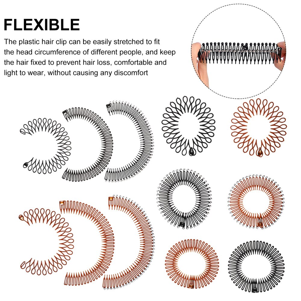 12Pcs Stretch Hair Comb Flexible Plastic Circle Comb Full Circular Headband Full Circular Stretch Combs Flexible Hair Comb